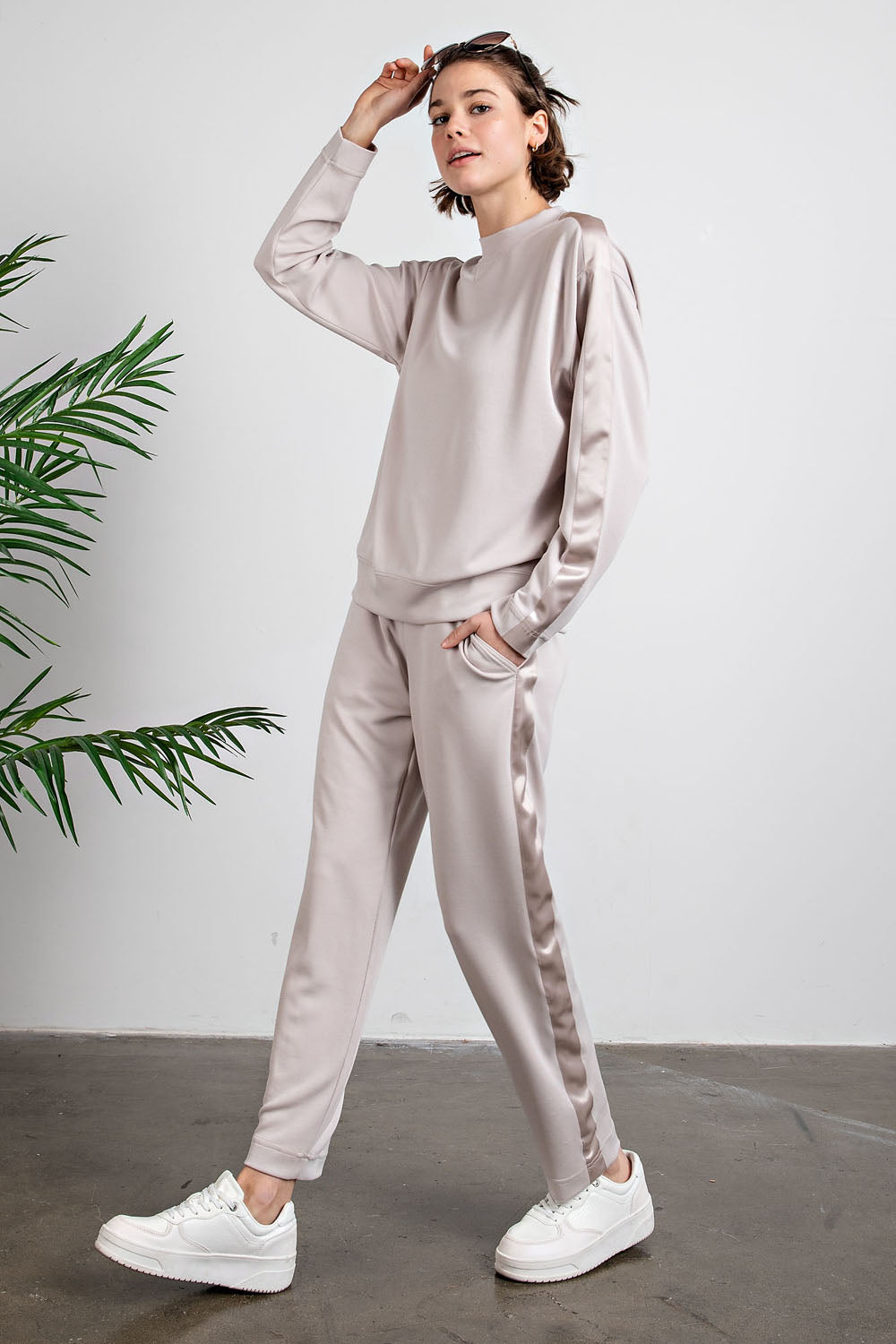 Modal Scuba Jogger with Side Satin Detail – Luxe Soft Straight-Leg Pant