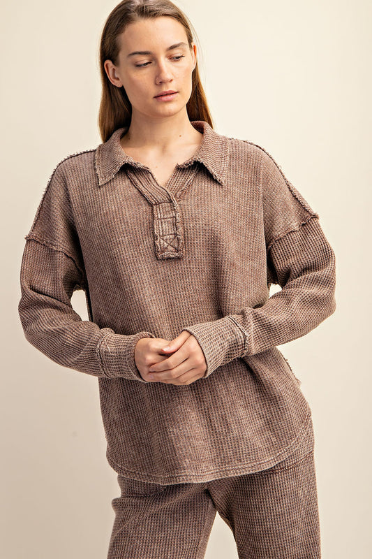 Lookout Mineral Washed Waffle Polo Sweatshirt – Textured Cotton Relaxed Fit