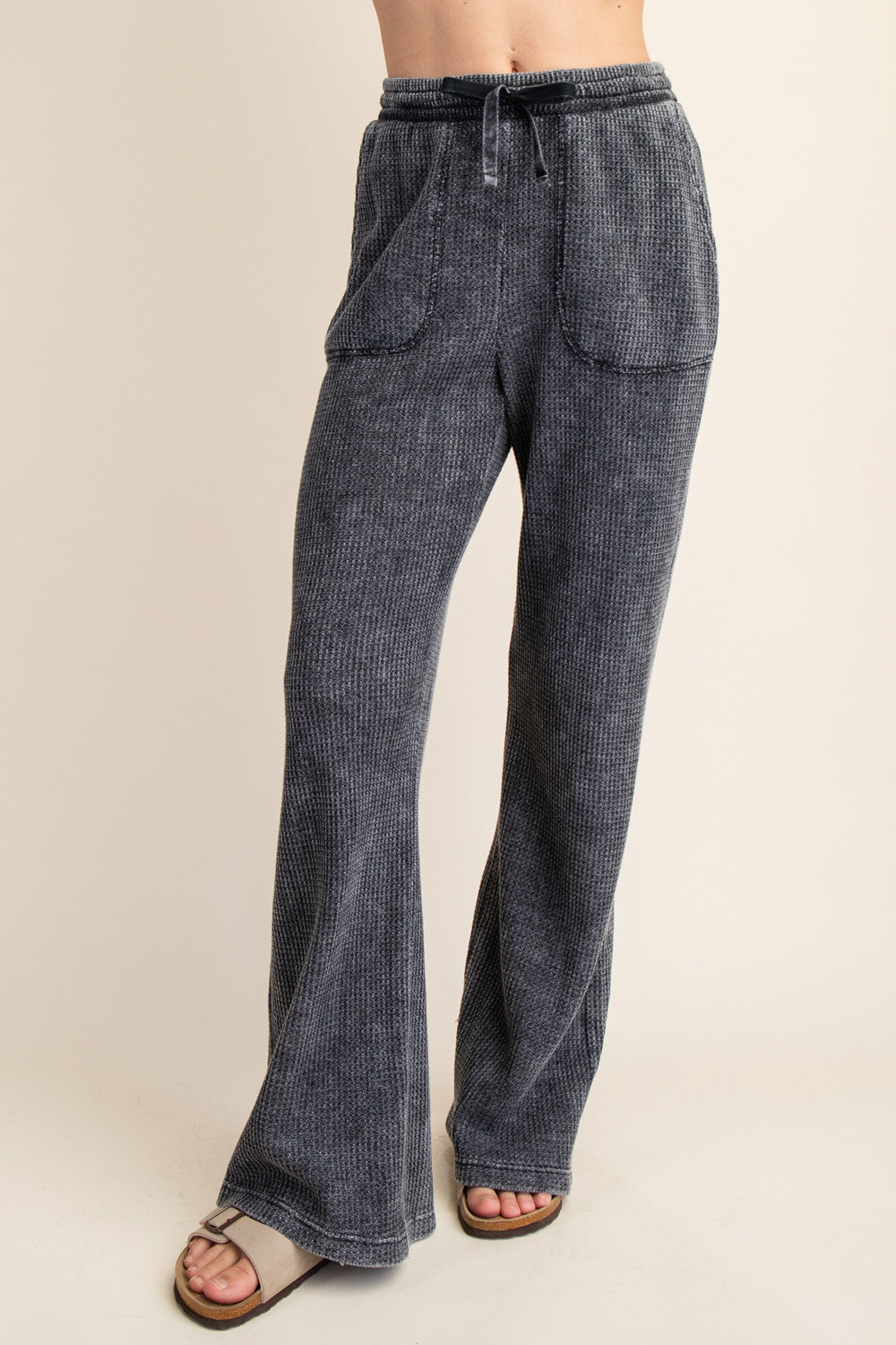 Mountain Mineral Washed Waffle Knit Sweatpants – Relaxed Straight-Leg Lounge Pant