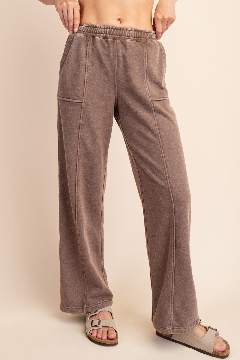 Nash French Terry Relaxed Leg Sweatpants – Mineral Washed Mocha Lounge Pants