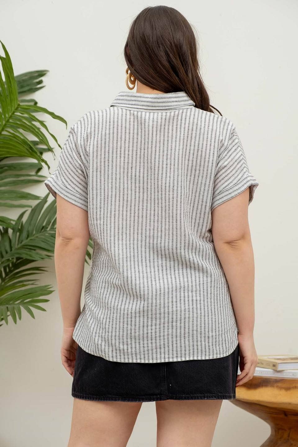 Natalie Plus Size Striped Button Down Top