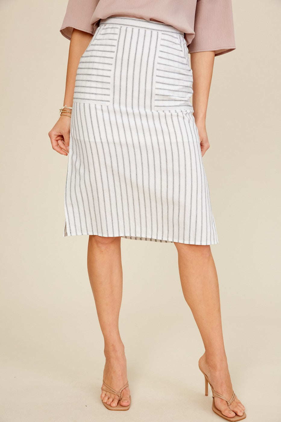 Luna Striped Lined Midi Skirt