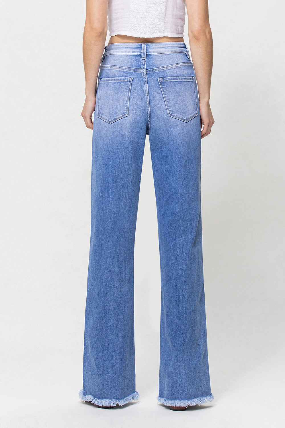 Farrah 90’s Vintage Super High Rise Flare Jeans – Double Panel Distressed