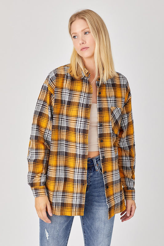 Hallie Yellow Buffalo Plaid Oversized Shirt – Classic 100% Cotton Button-Up