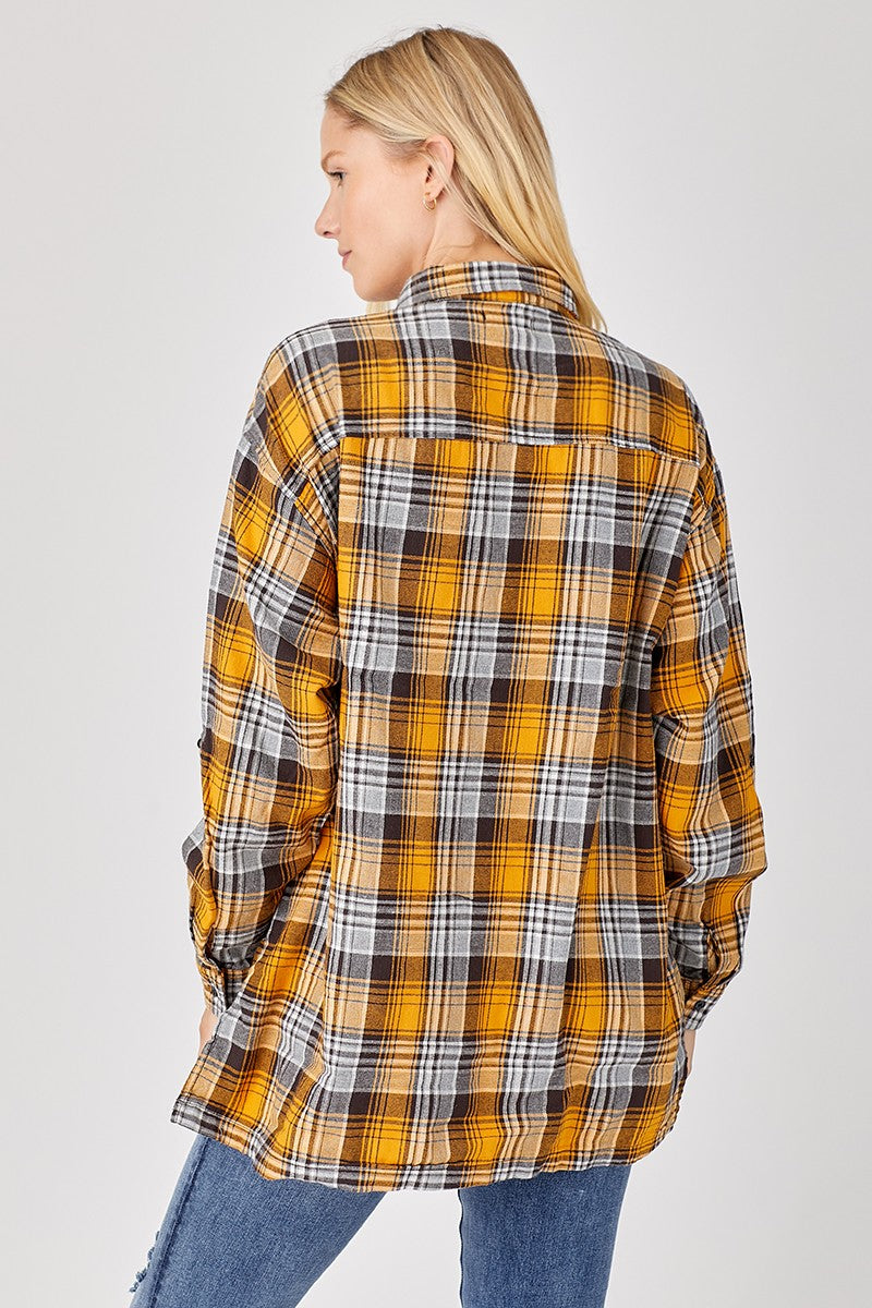Hallie Yellow Buffalo Plaid Oversized Shirt – Classic 100% Cotton Button-Up