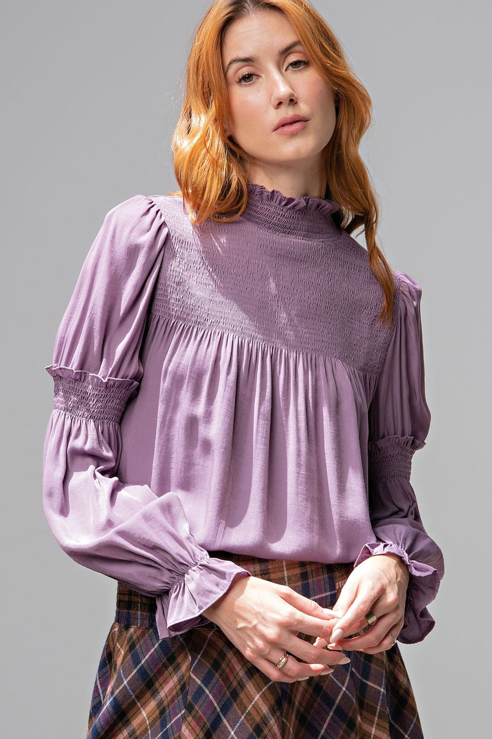 Dressy Lavender Blouse with Smocked Details