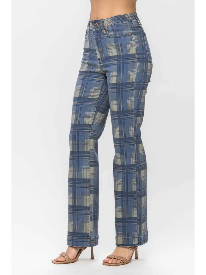 Judy Blue Jester High Waist Plaid Straight Jeans – Vintage Look Denim