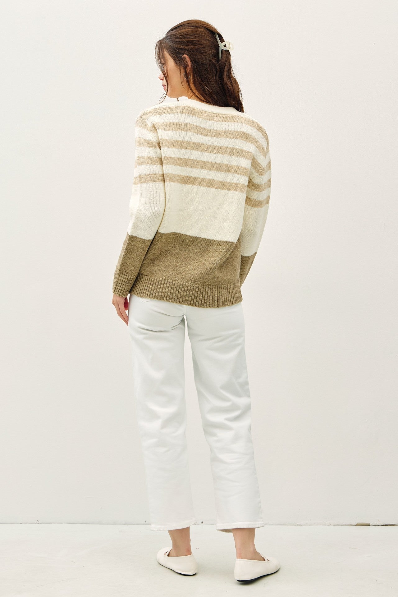 Clara Color Block Striped Wool Blend V-Neck Cardigan