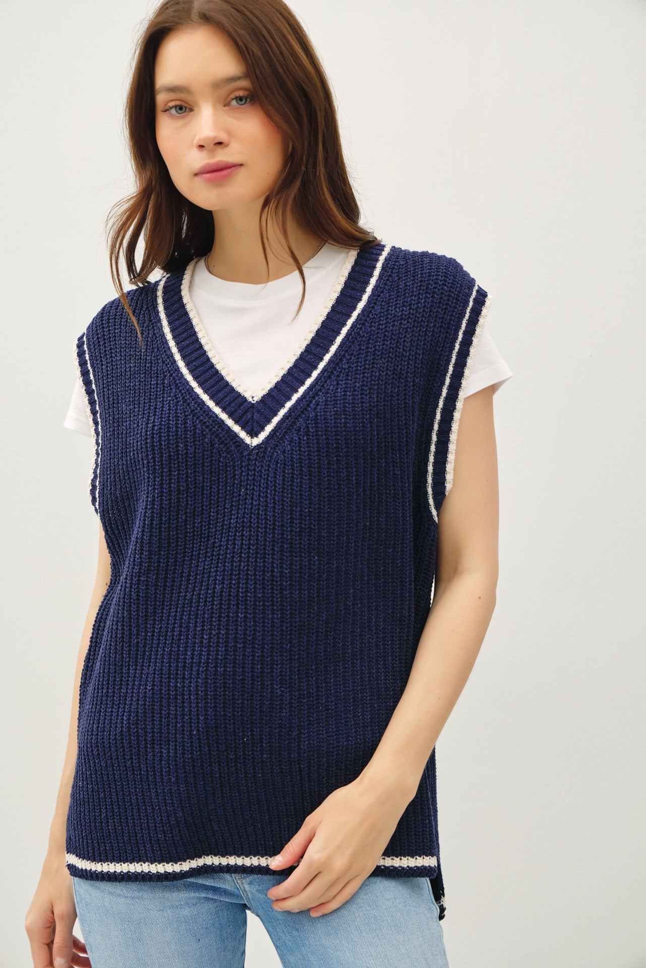 Maxwell Varsity Stripe Oversized Sweater Vest