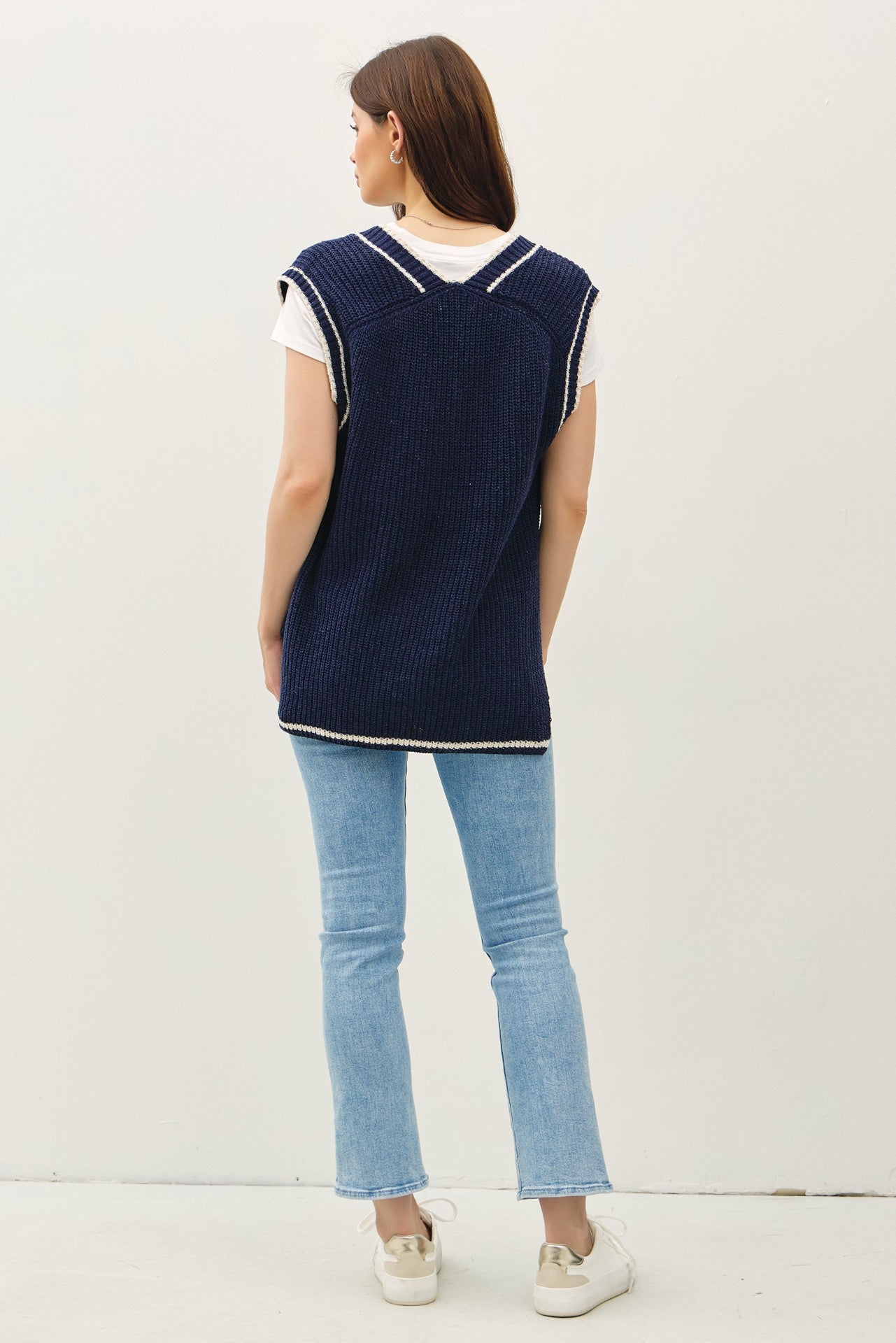 Maxwell Varsity Stripe Oversized Sweater Vest