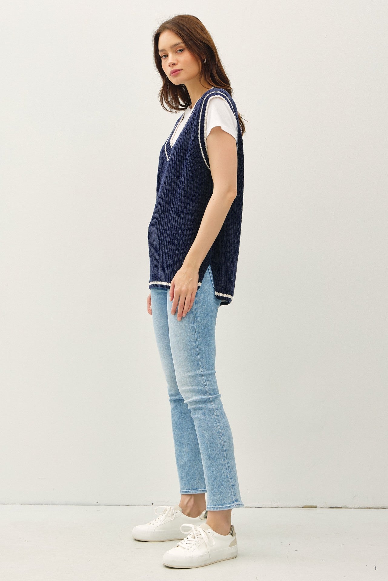 Maxwell Varsity Stripe Oversized Sweater Vest