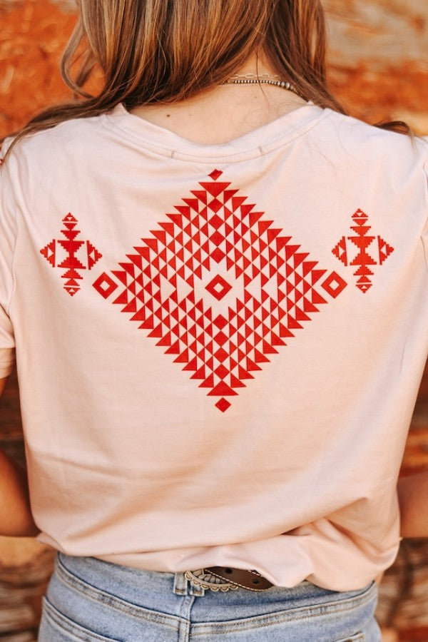 Lynsey Soft Pink Aztec Print Short Sleeve Top | Western Rodeo Graphic Tee