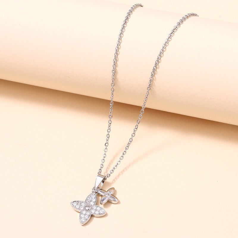 Jovie 18K Stainless Steel Tarnish-Free Rhinestone Cross Necklace – Silver