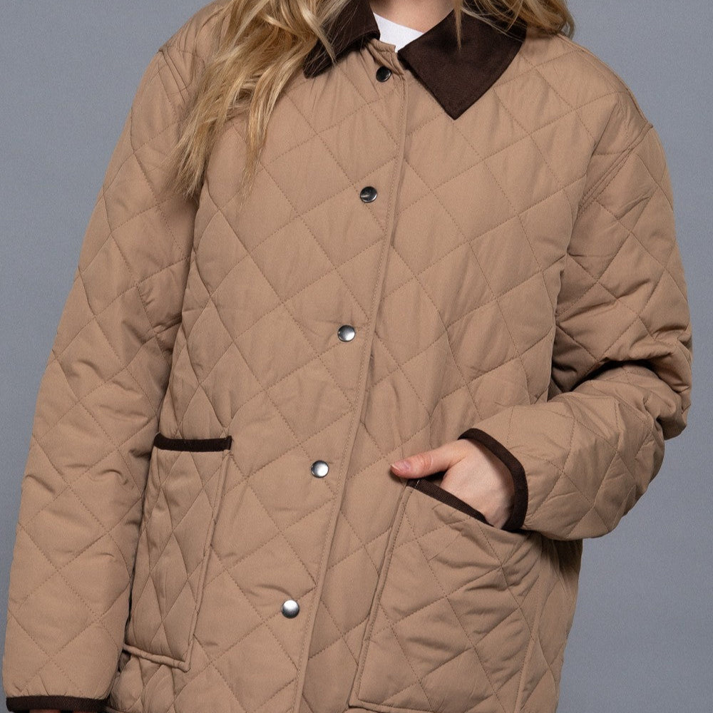 Annika Quilted Work Jacket with Contrast Collar – Fall Layering Essential