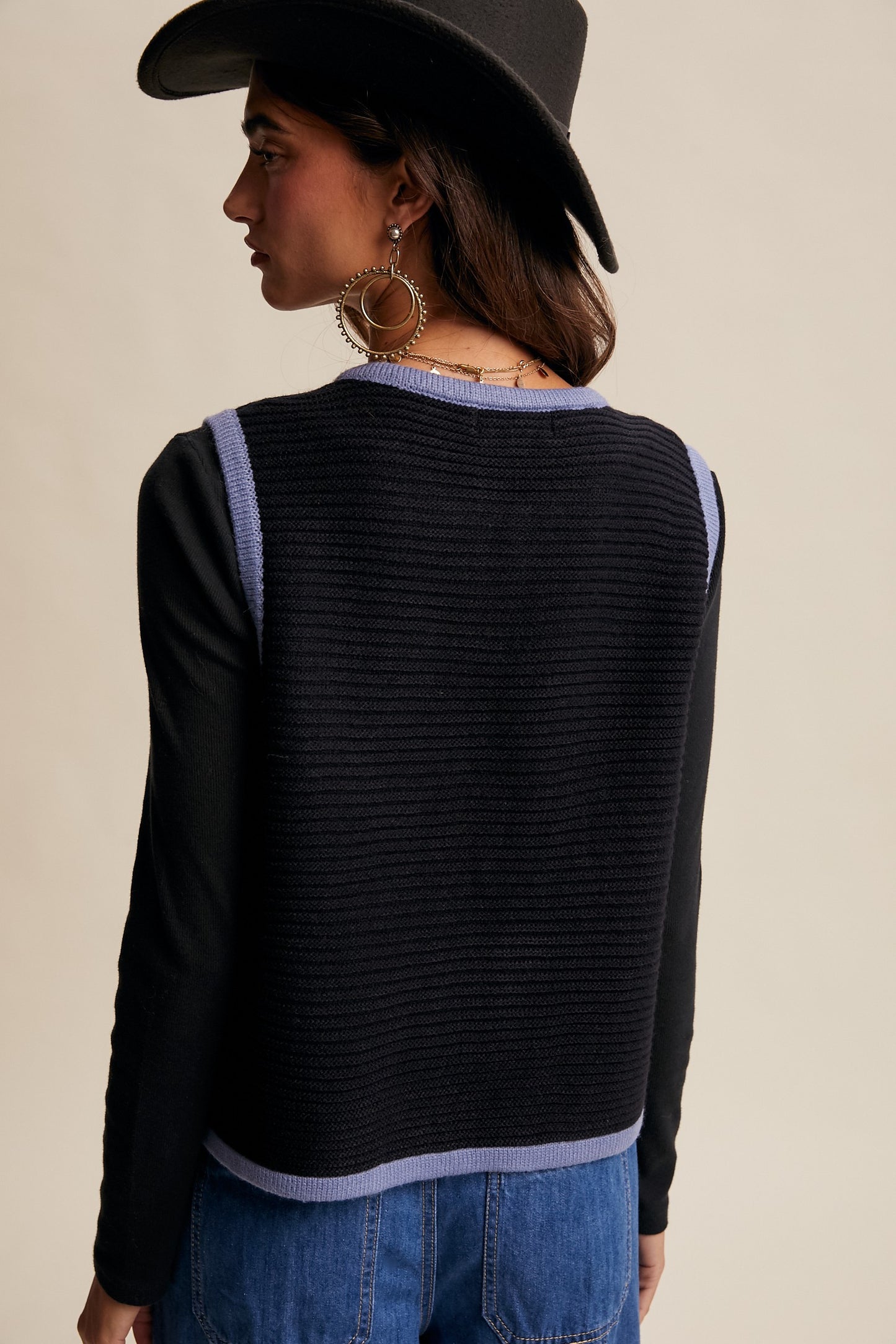 Kelsea Two-Tone Tie Front Knit Vest – Western Inspired Layering Piece