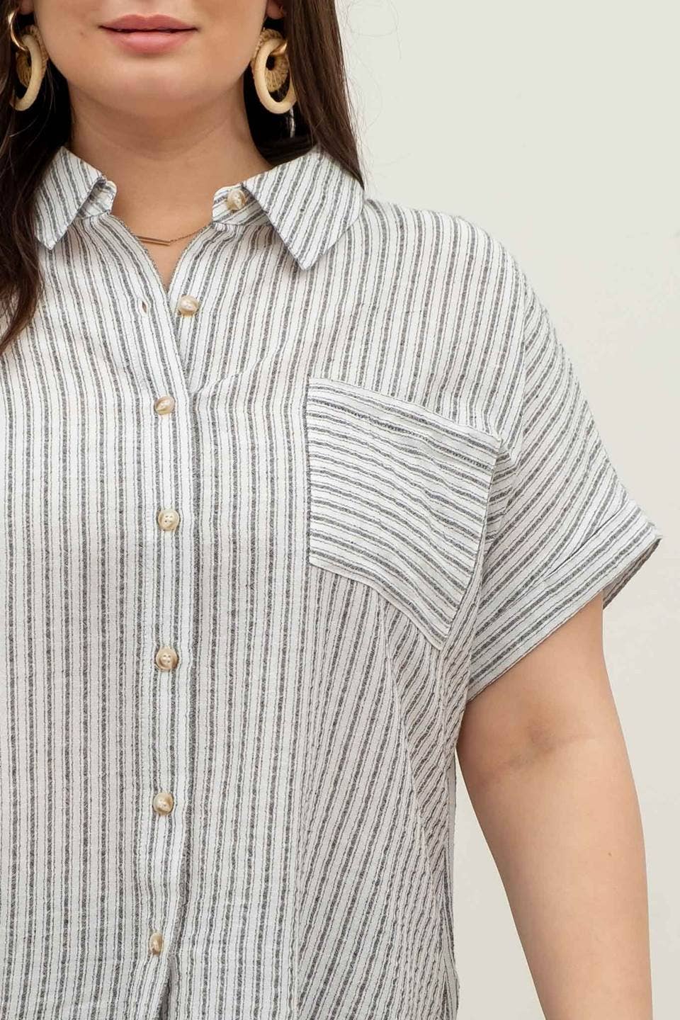 Natalie Plus Size Striped Button Down Top
