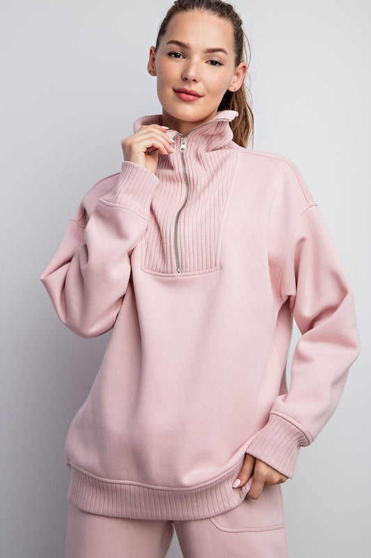 Waverly Ribbed Mock Neck Quarter Zip Pullover – French Terry Everyday Sweatshirt