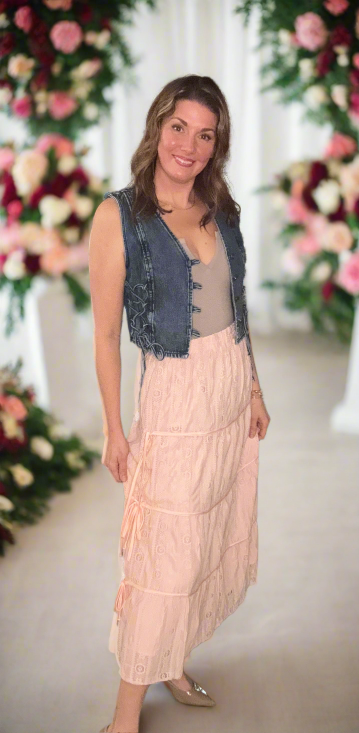 Lace Midi Skirt with Bows