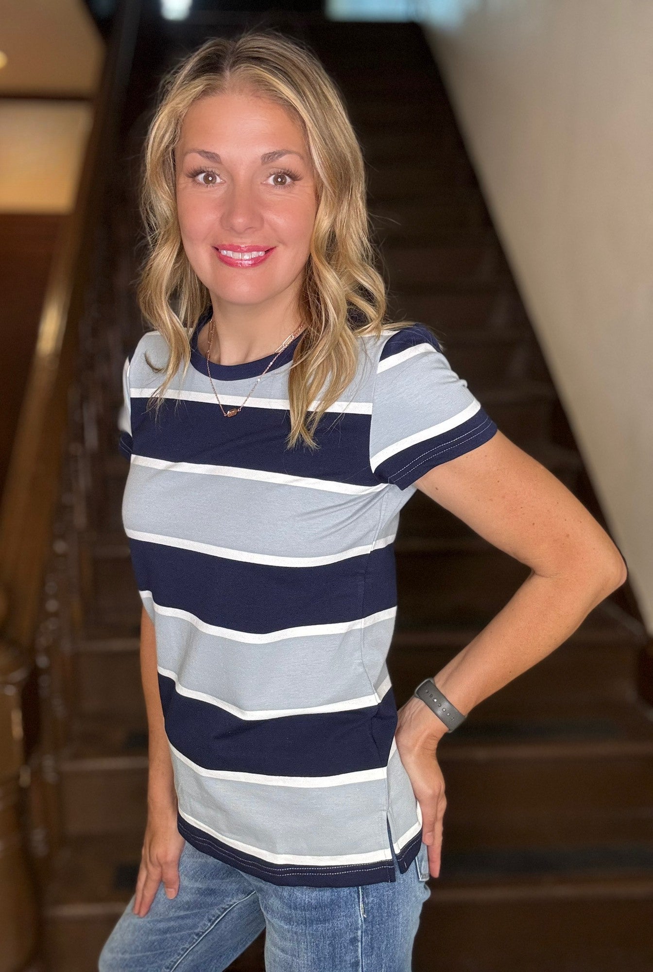 Laticia striped short sleeve tee in soft breathable fabric