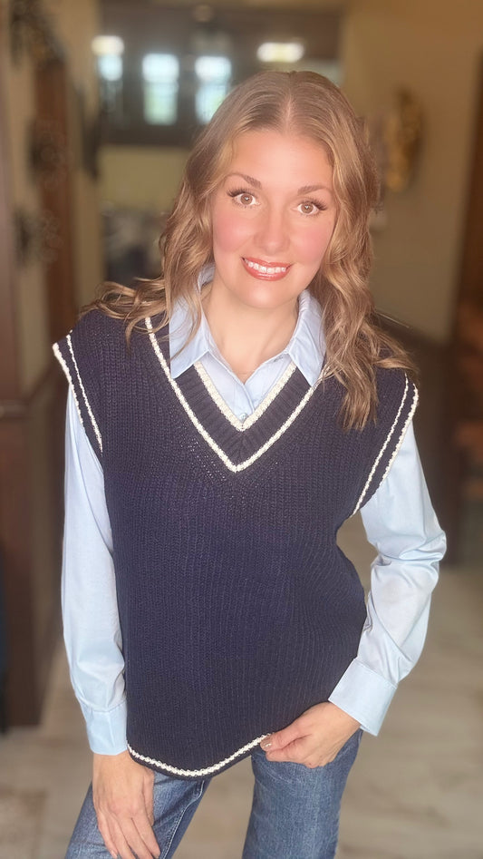 Maxwell Varsity Stripe Oversized Sweater Vest