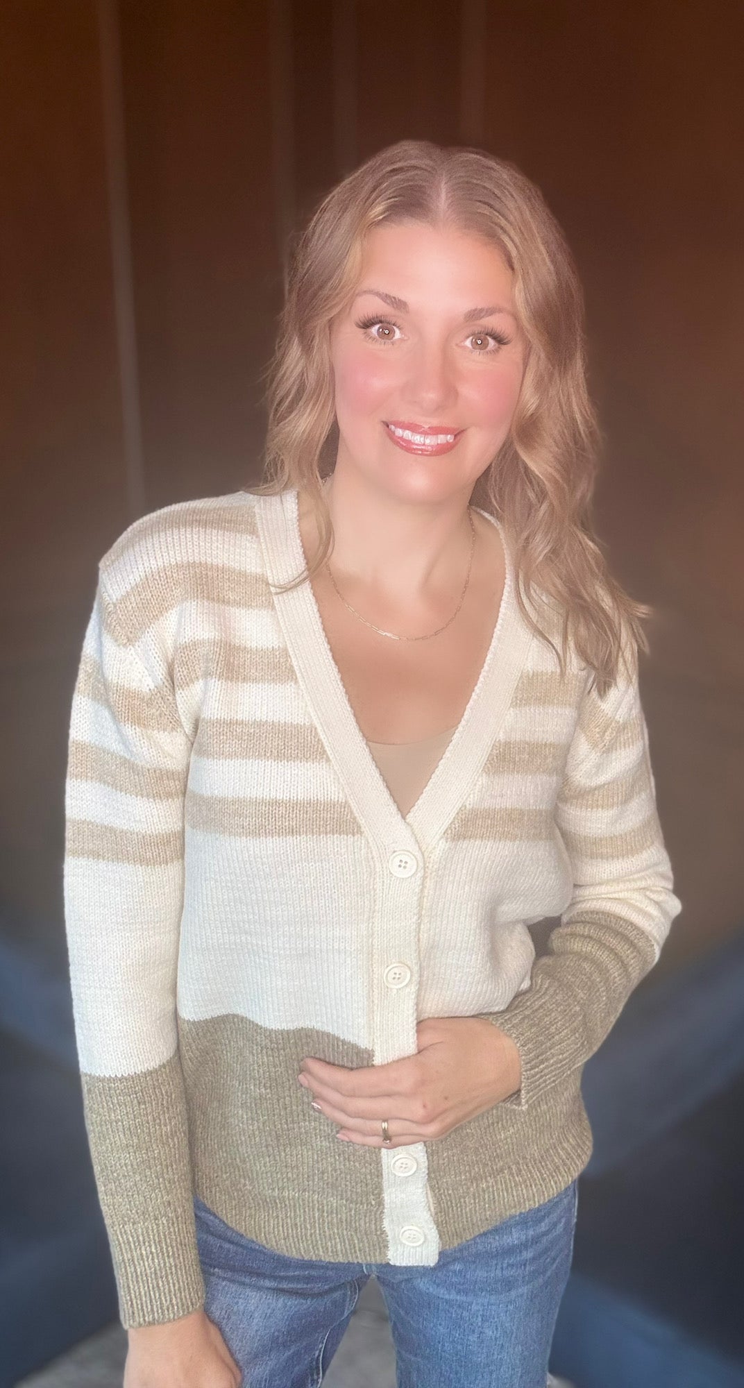 Clara Color Block Striped Wool Blend V-Neck Cardigan