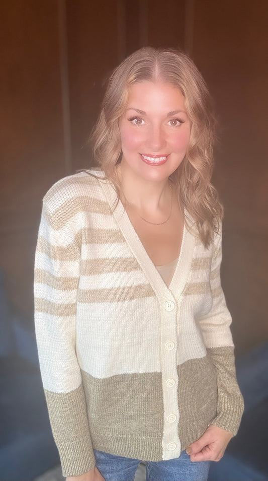 Clara Color Block Striped Wool Blend V-Neck Cardigan