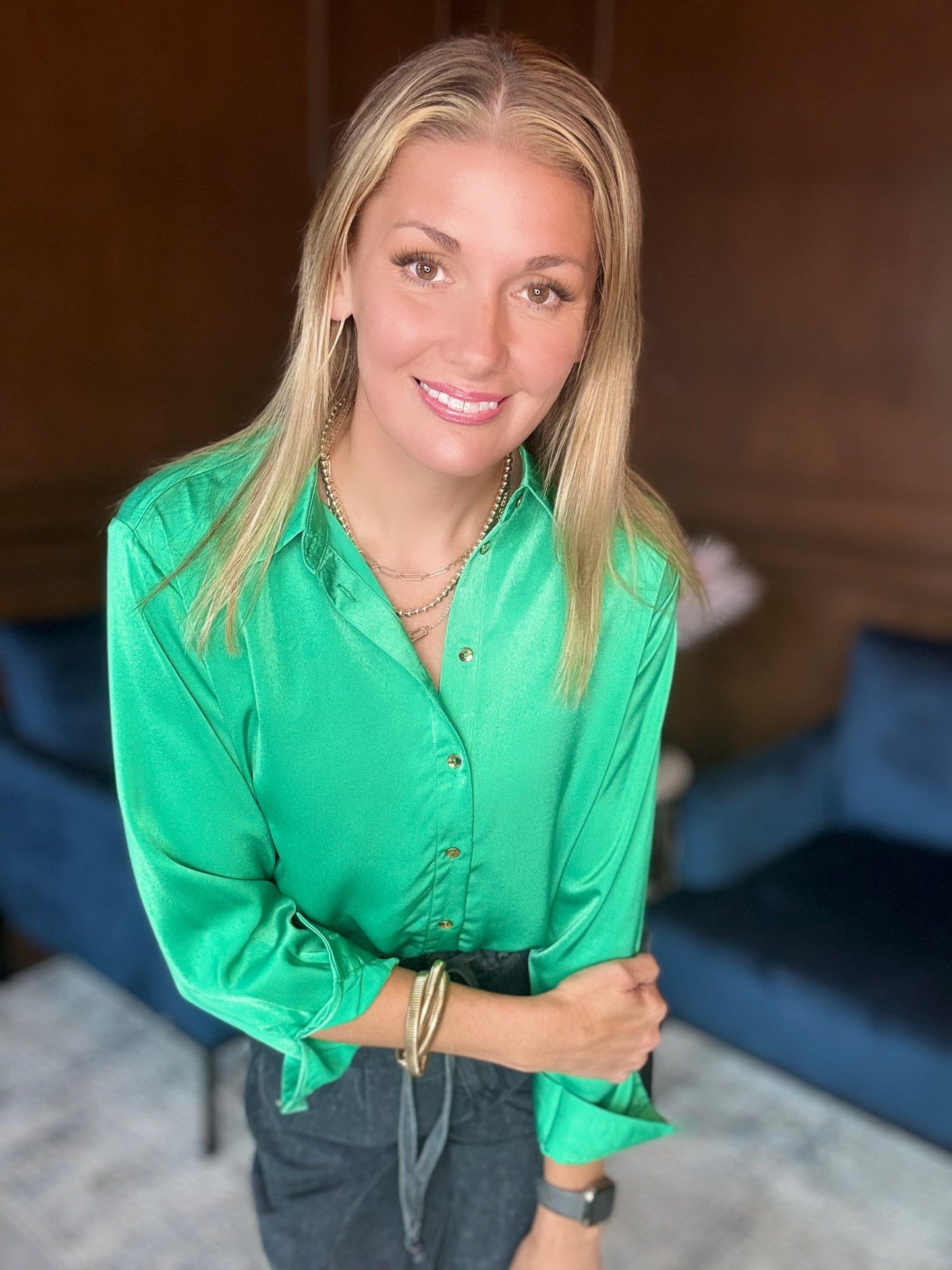 Evon Button Up Satin Blouse