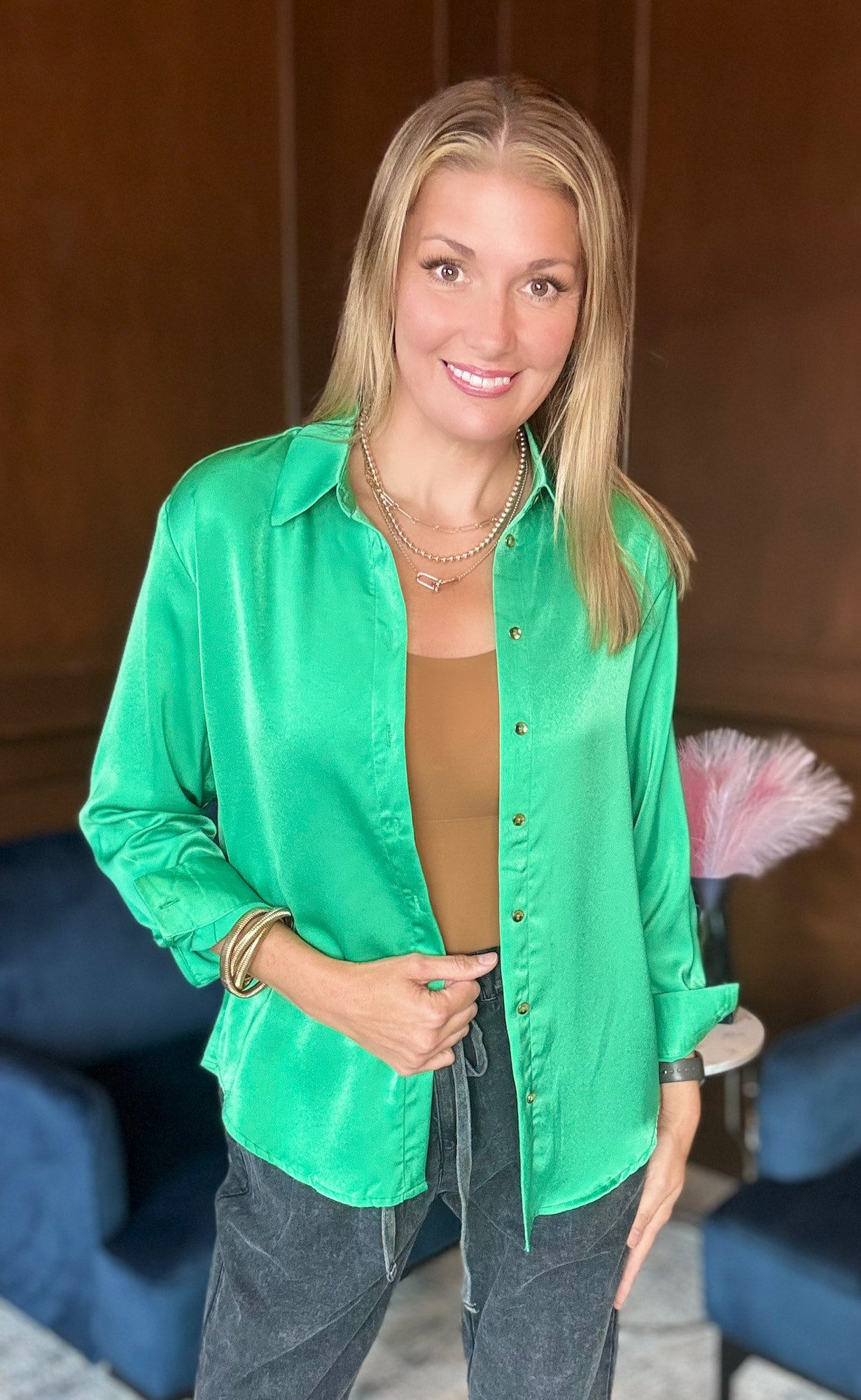 Evon Button Up Satin Blouse