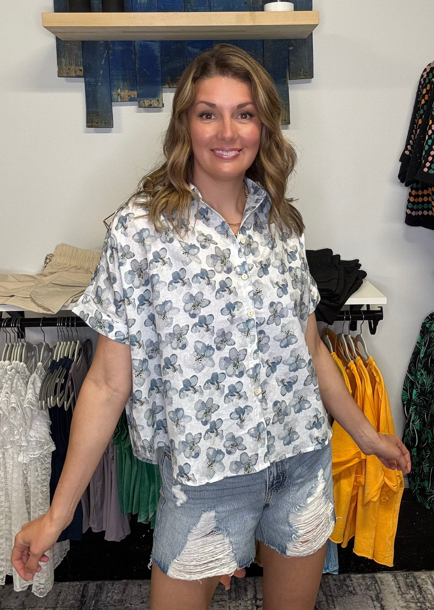 Ellowyn Floral Print Button Down Shirt