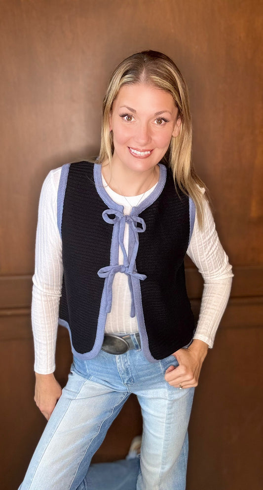 Kelsea Two-Tone Tie Front Knit Vest – Western Inspired Layering Piece