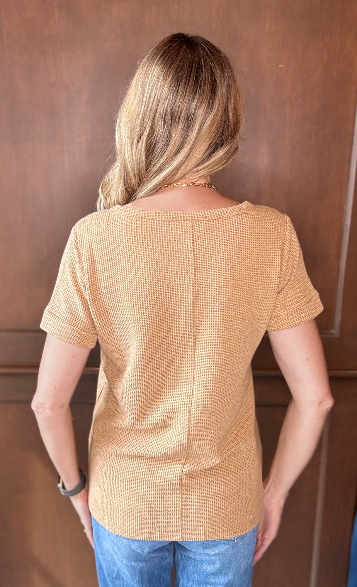 Jinx Mélange Baby Waffle Henley Short Sleeve Top – Casual Textured Tee