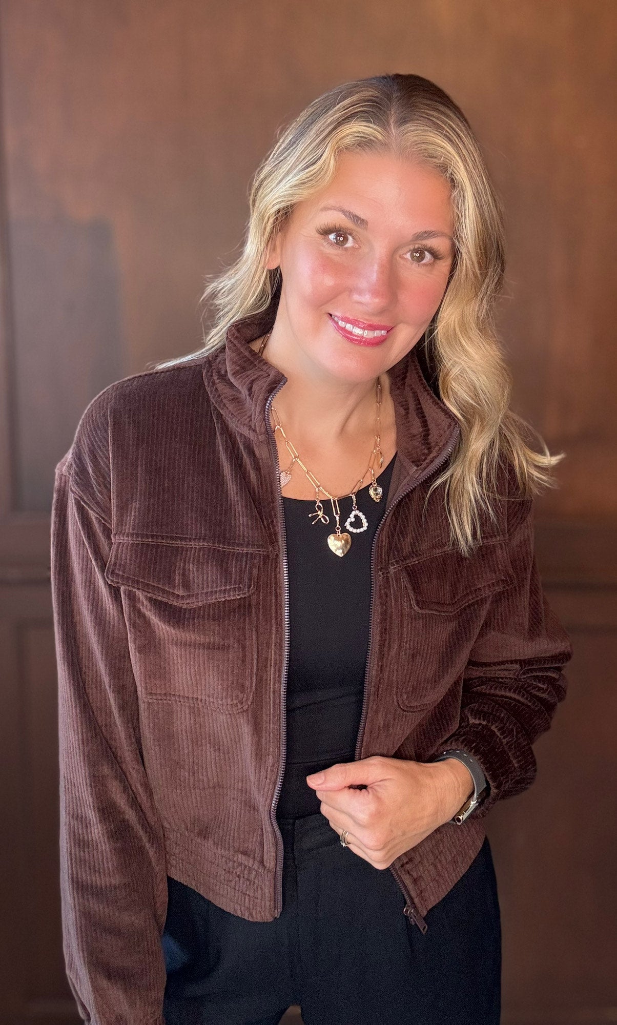 Maryssa Corduroy Jacket – Mock Neck Zip-Up with Pockets