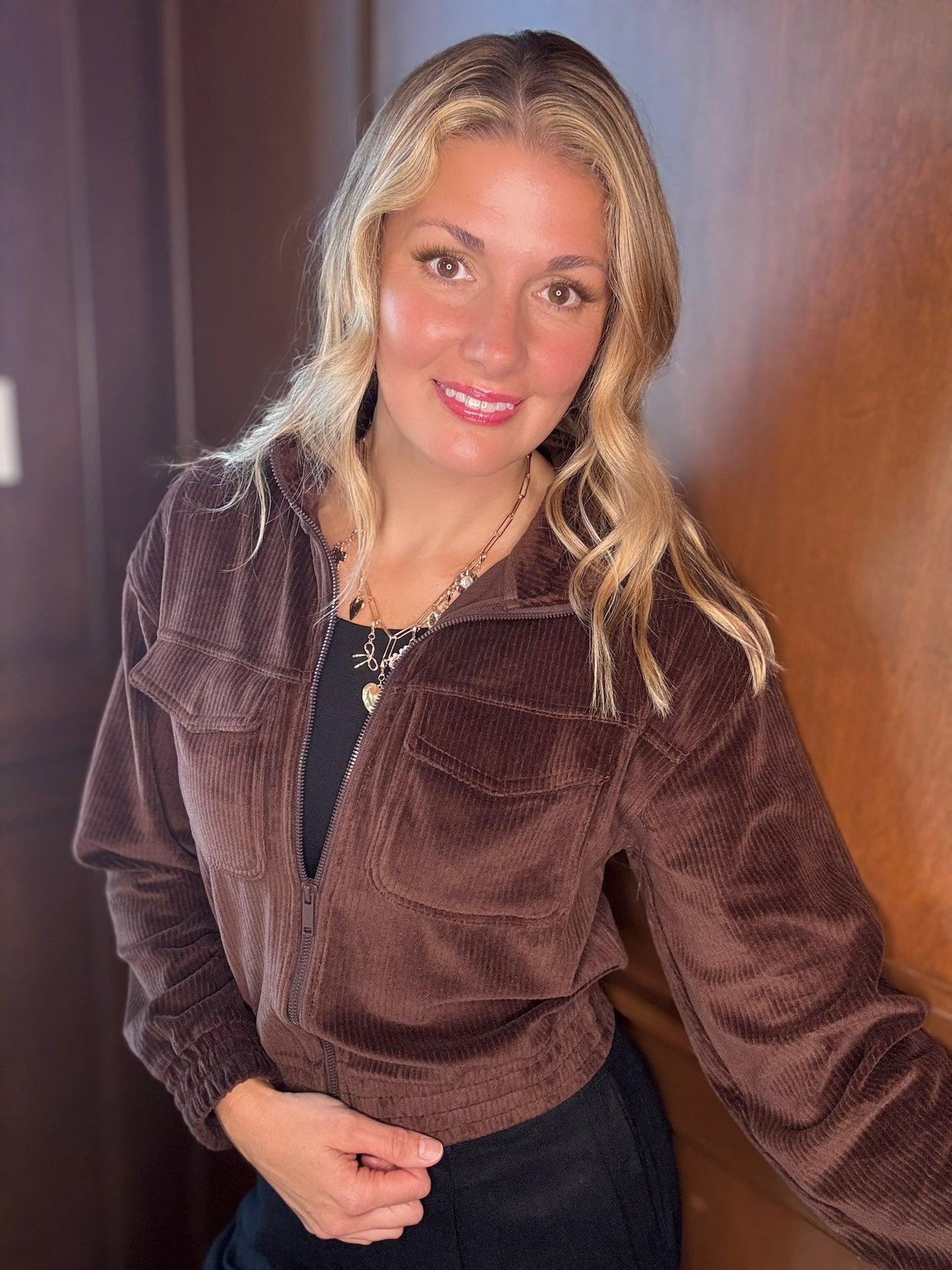 Maryssa Corduroy Jacket – Mock Neck Zip-Up with Pockets