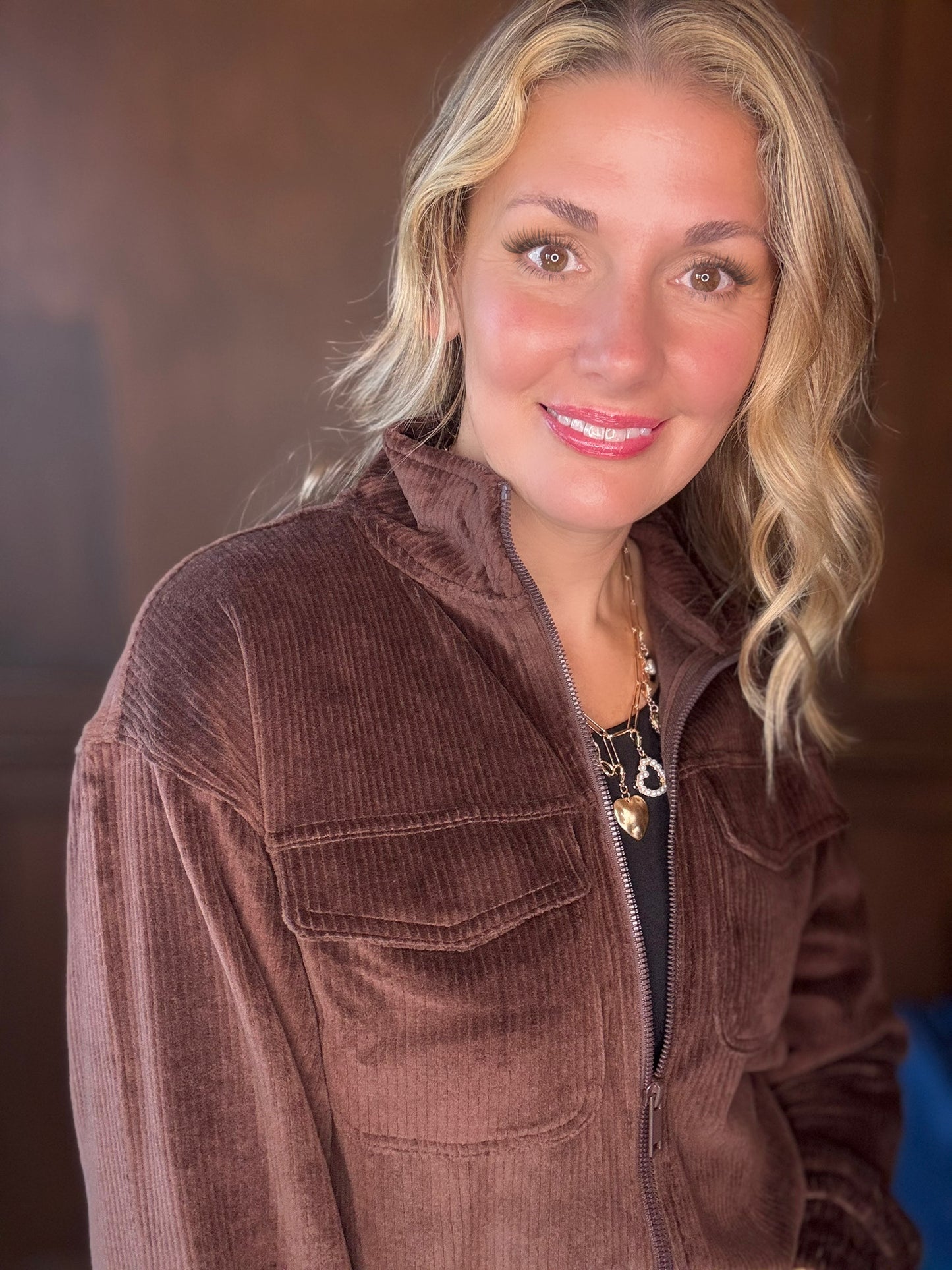 Maryssa Corduroy Jacket – Mock Neck Zip-Up with Pockets