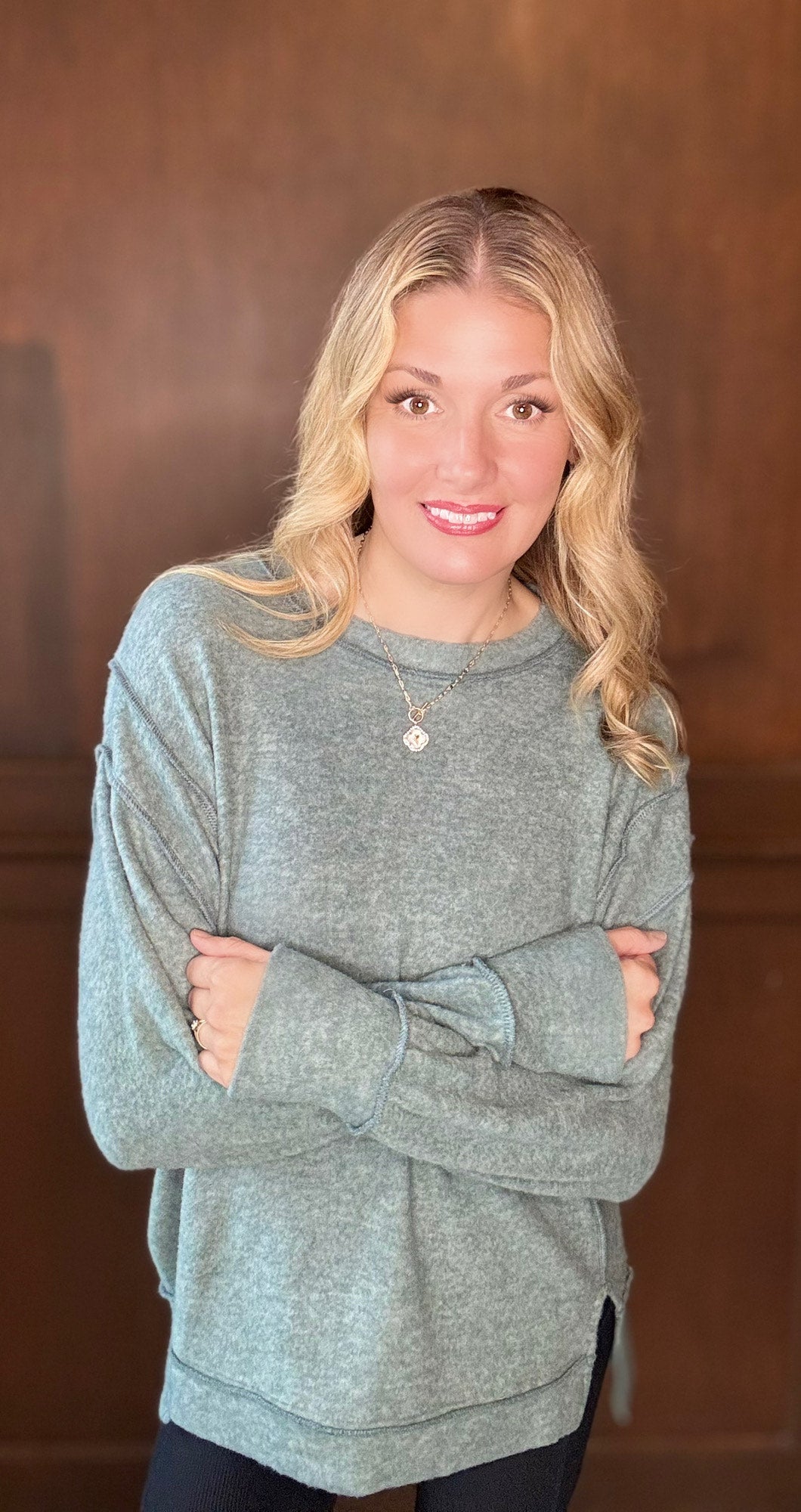 Anita Brushed Melange Hacci Oversized Sweater – Exposed Seam Hi-Low Hem