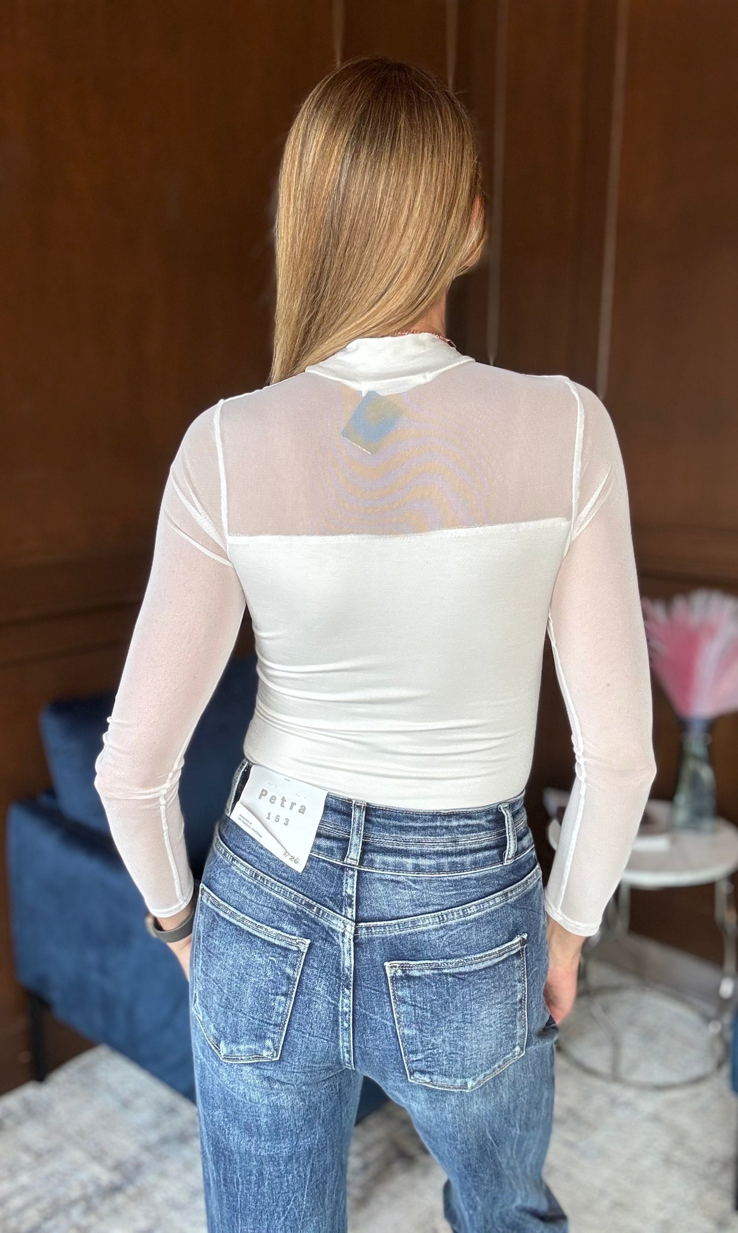 Whitney Mock Neck Contrast Bodysuit Long Sleeve