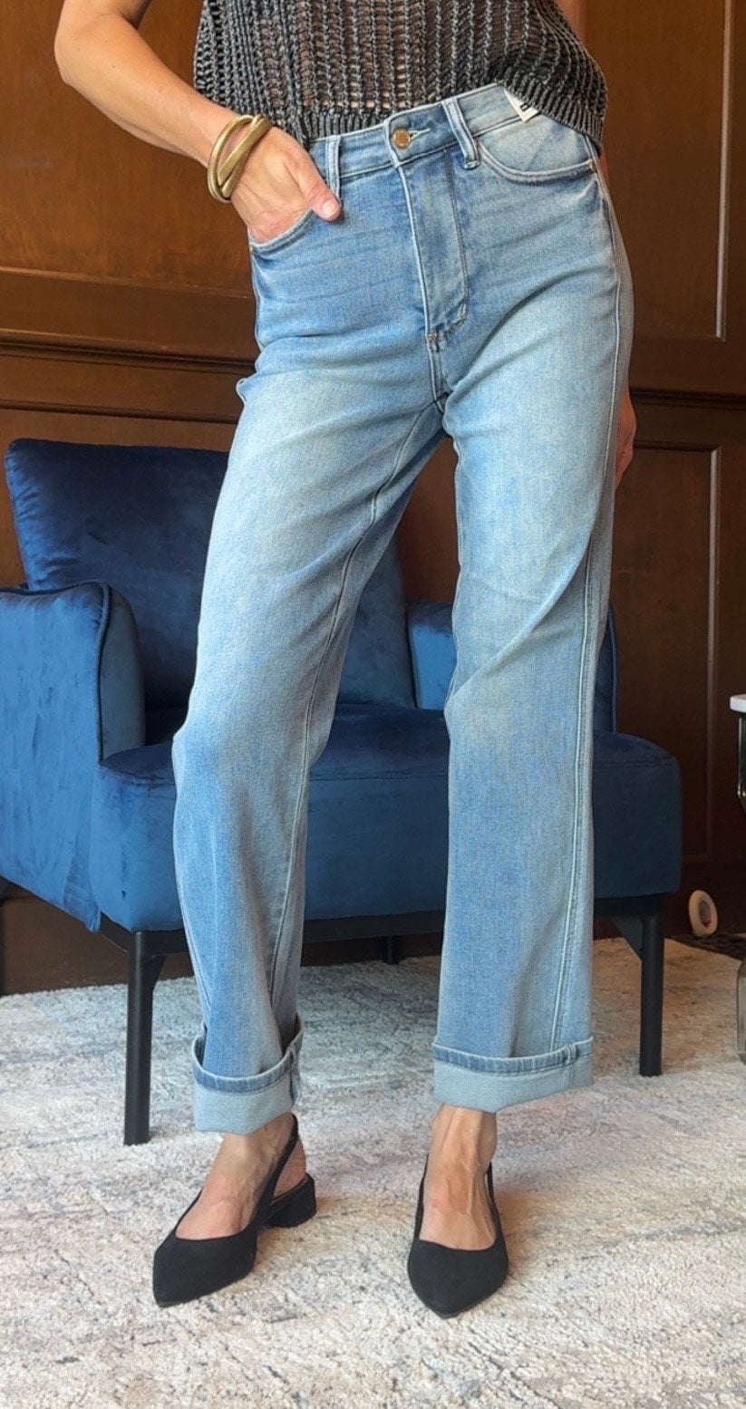 Judy Blue Tummy Control Straight Jeans – High Rise, No Distressing, Classic Straight Fit