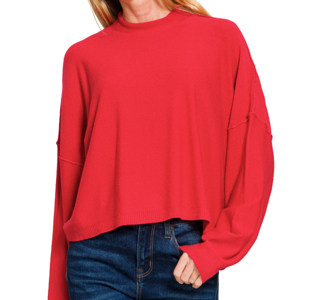 Claudette Mock Neck Drop Sleeve Sweater – Cozy Lightweight Pullover