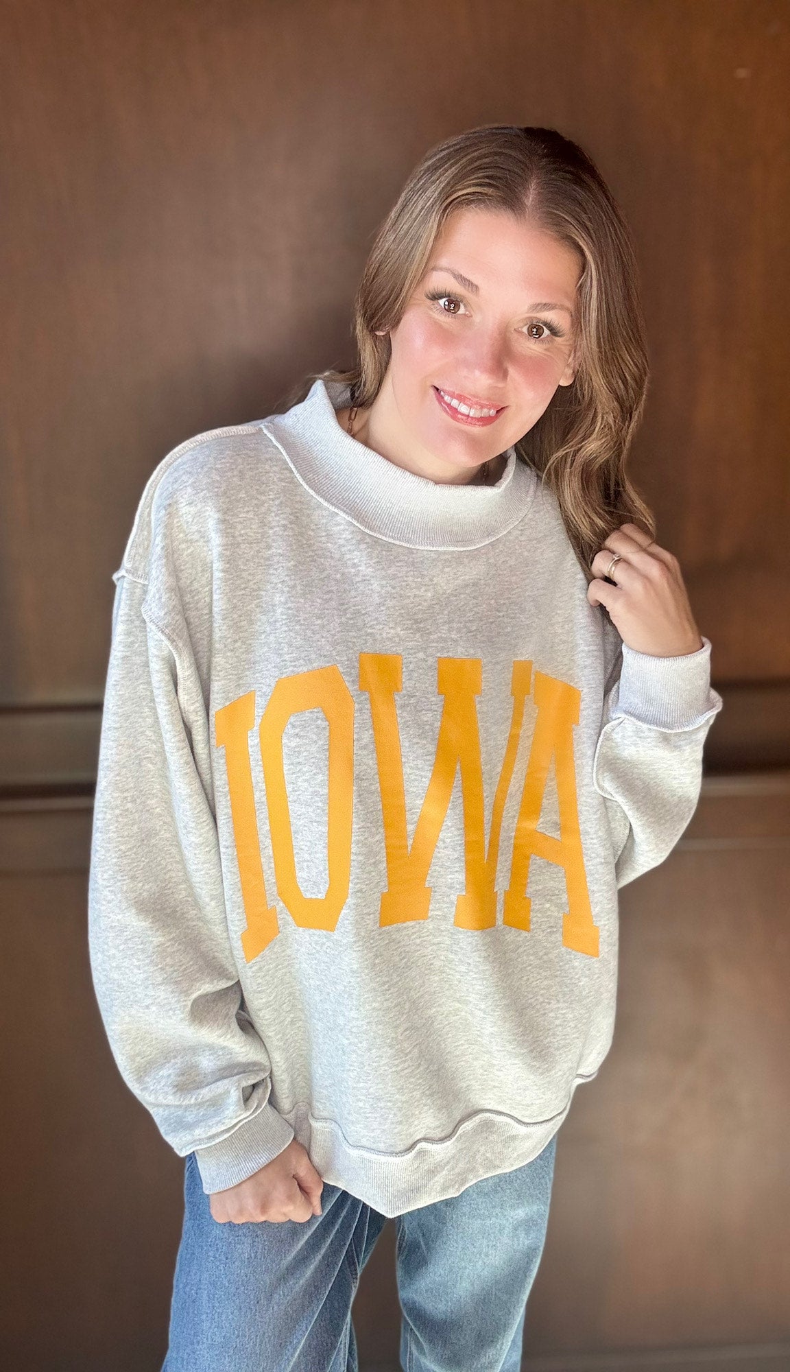 IOWA & IA Print Reversible Mock Neck Sweatshirt – Oversized Cozy Fleece