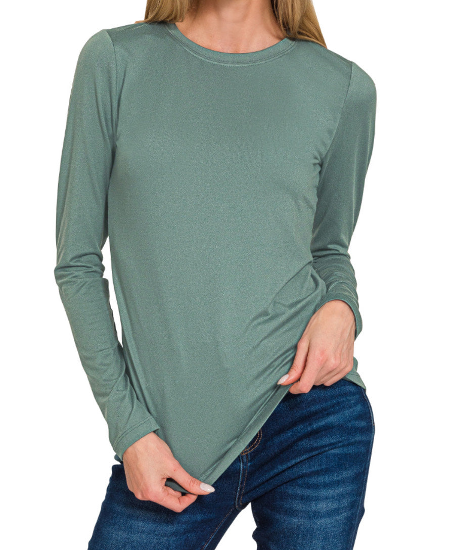 Romy Butter Soft Long Sleeve Tee – Brushed Microfiber Stretch Top