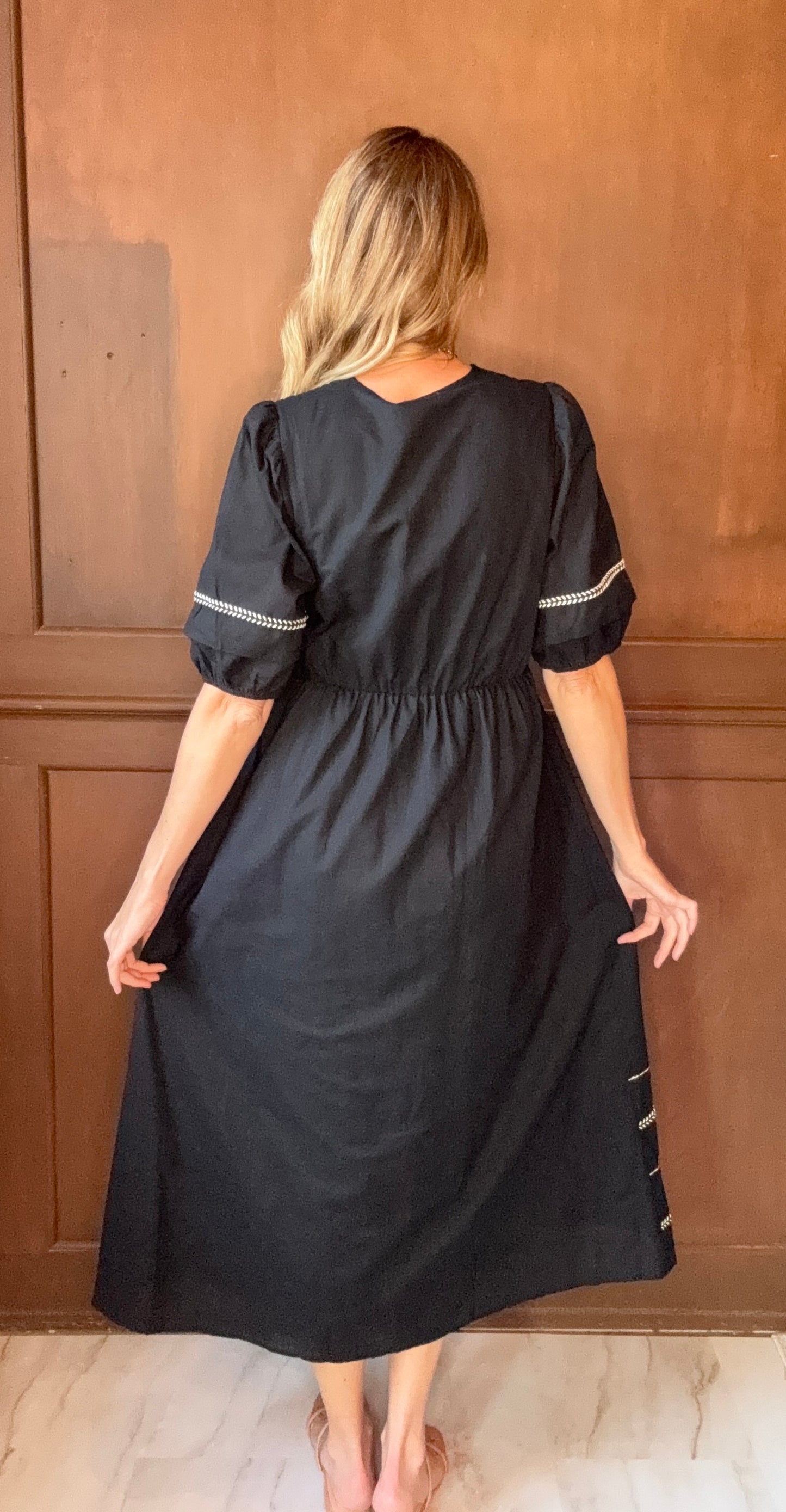 Sasha Black with White Trim Cotton Midi Dress – Classic Lined