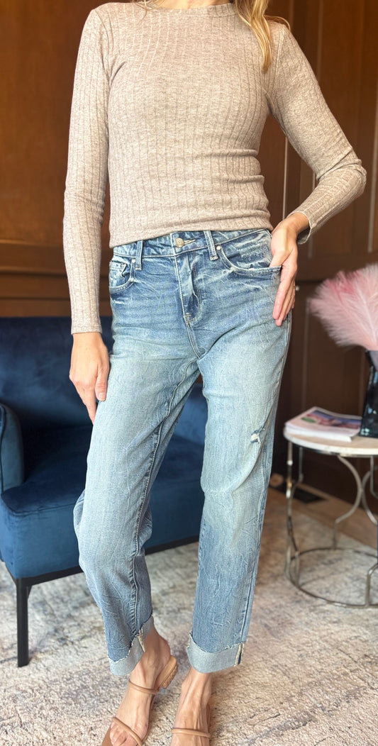 Patsy High Rise Baggy Straight Jeans with Cuffed Hem