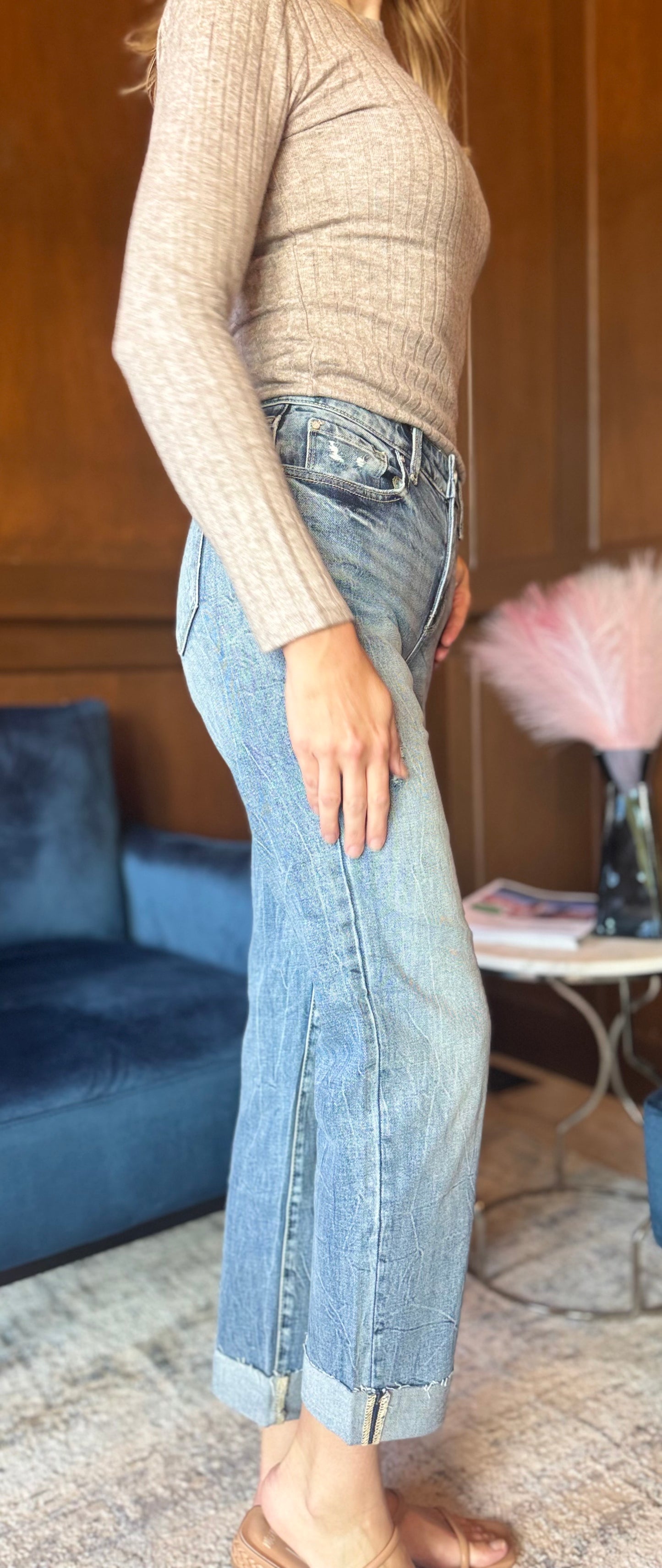 Patsy High Rise Baggy Straight Jeans with Cuffed Hem
