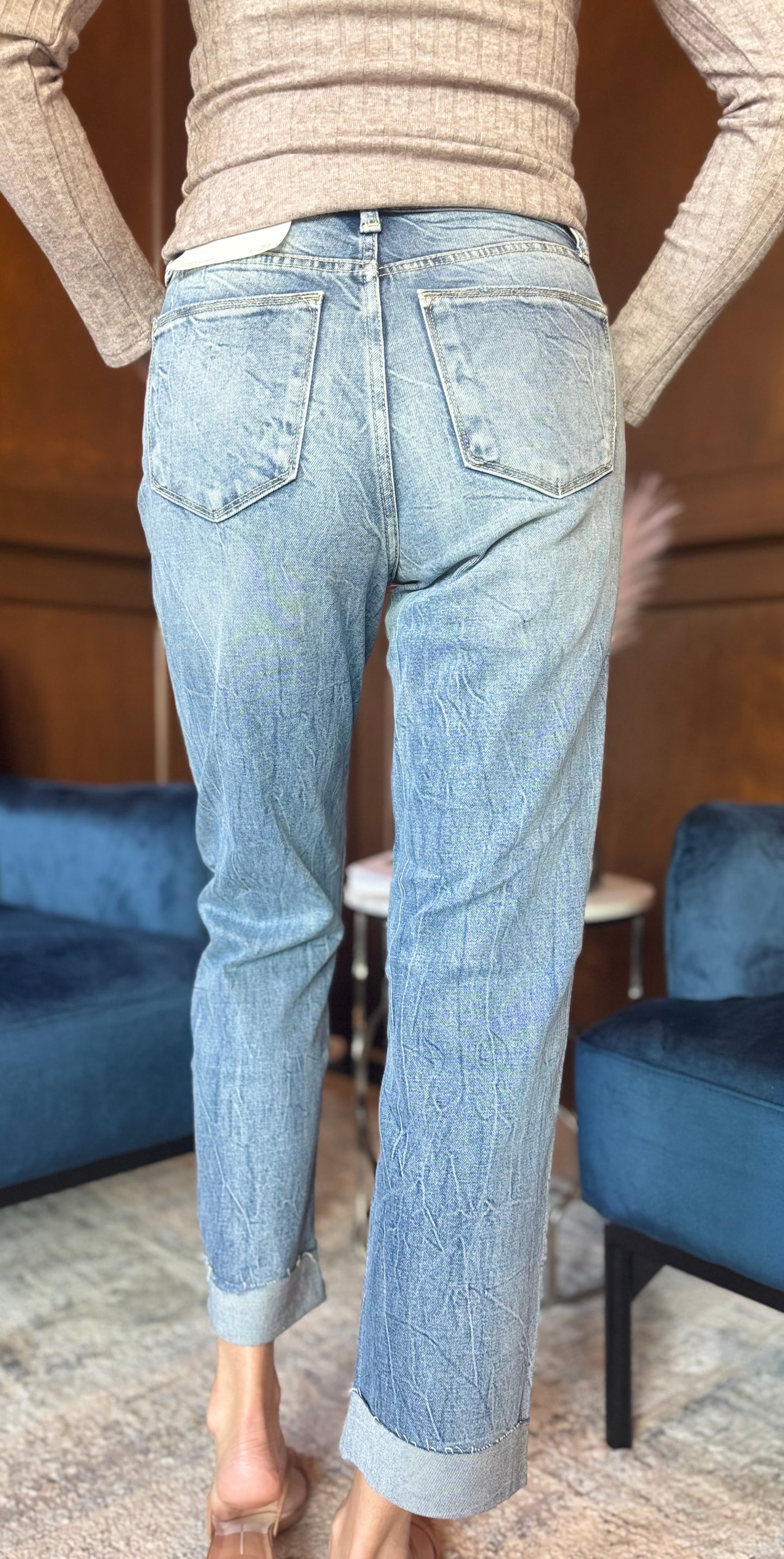 Patsy High Rise Baggy Straight Jeans with Cuffed Hem