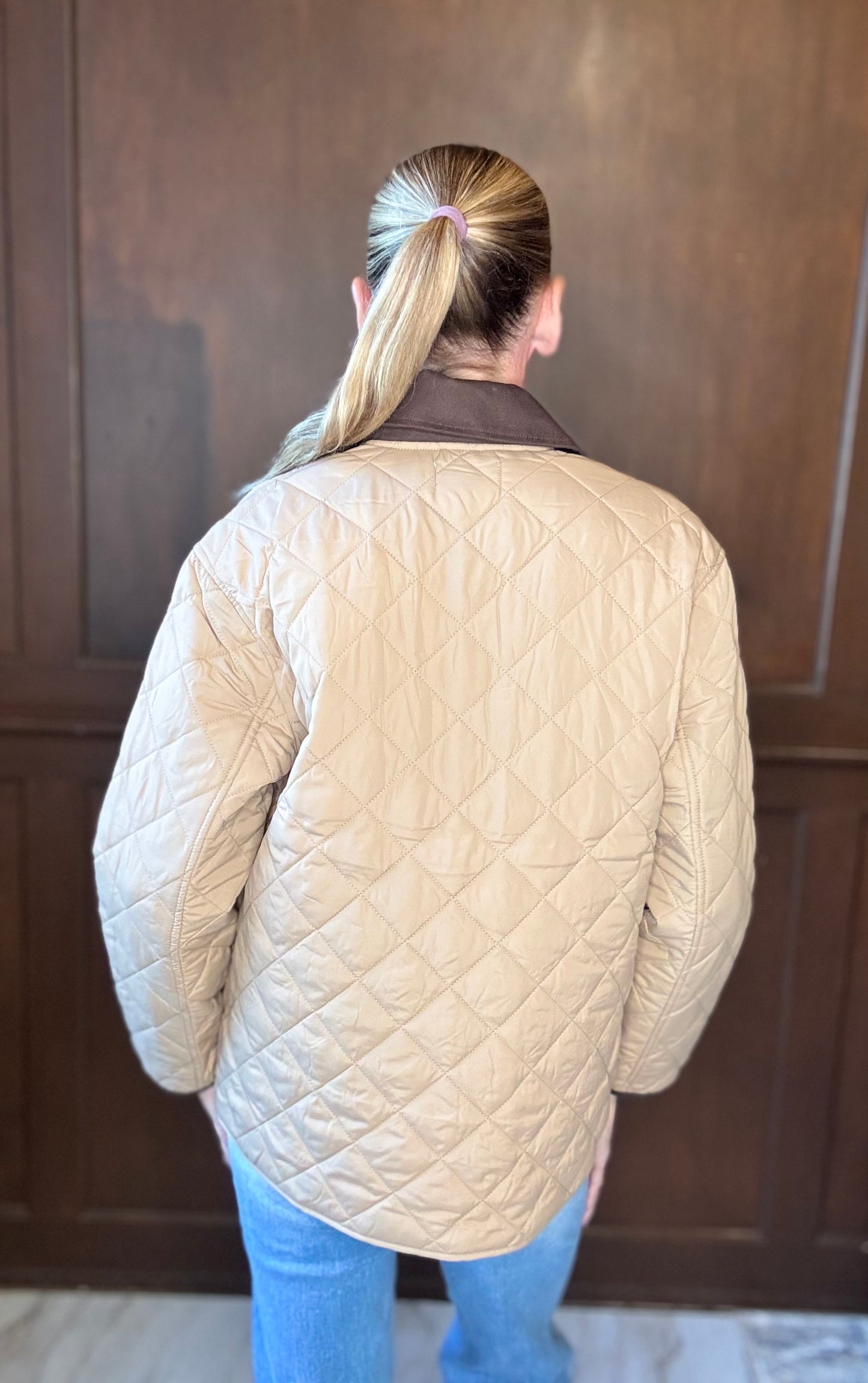 Annika Quilted Work Jacket with Contrast Collar – Fall Layering Essential