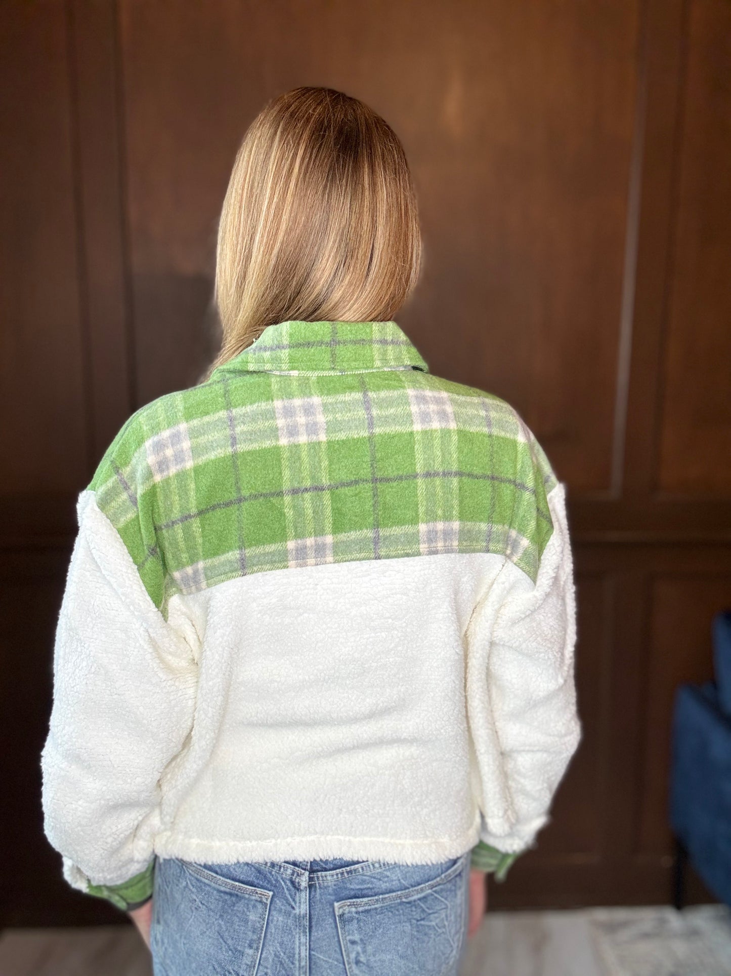 April Faux Fur Plaid Mixed Shacket – Cozy Fall Layering Jacket