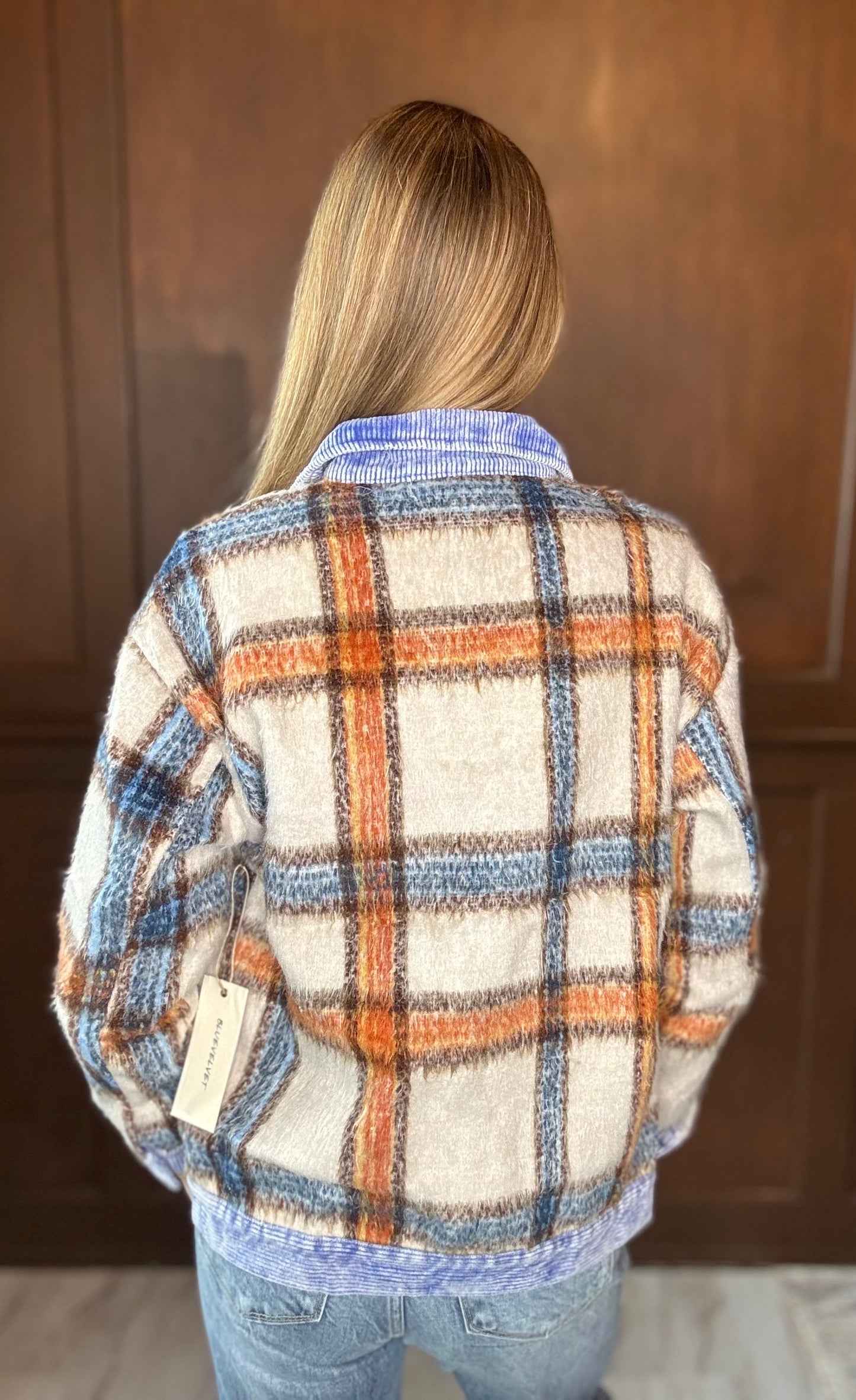 Brooks Plaid Fleece Jacket with Corduroy Contrast
