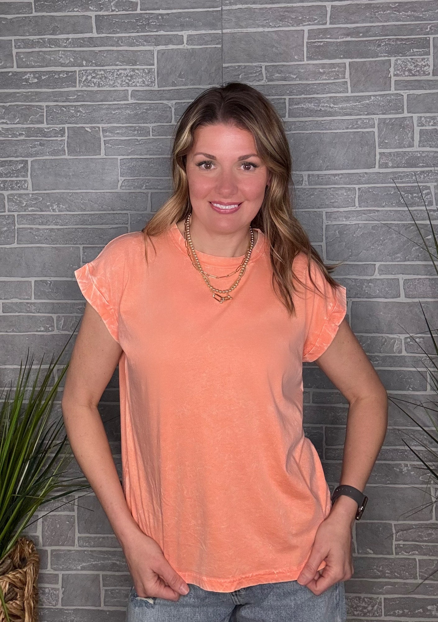Simona Acid Wash Crinkle Short Sleeve Tee