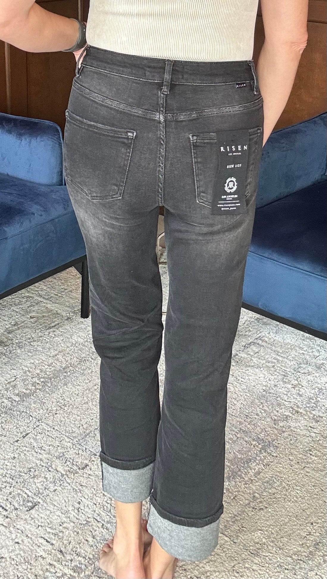 Rachelle High Rise Straight Cuff Jeans – Black Wash