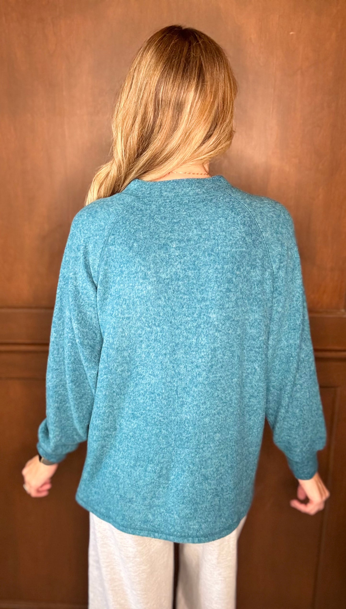 Maxine Brushed Mélange Hacci Oversized Henley Sweater – 7-Button Hi-Low Pullover